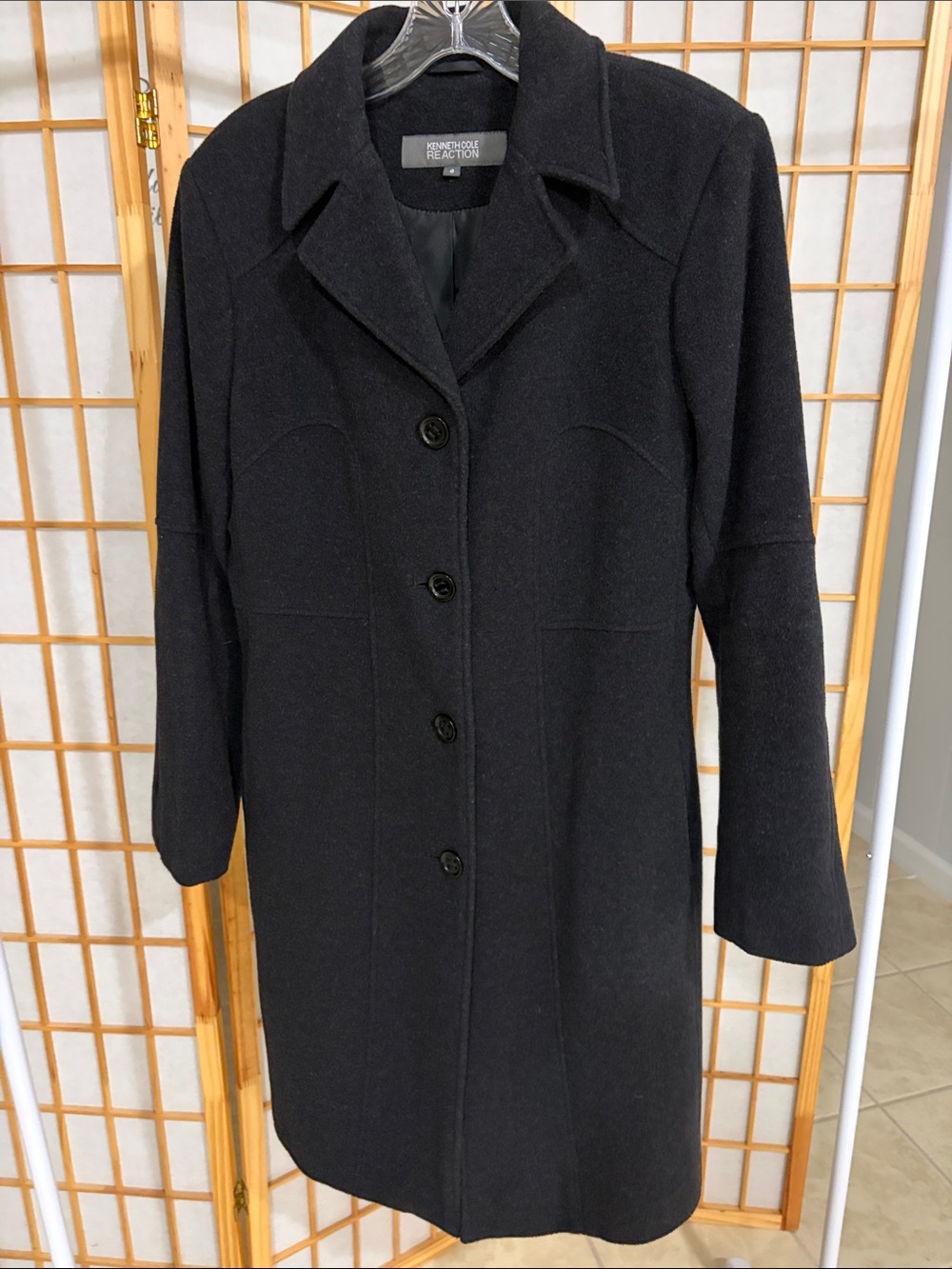 Kenneth Cole Classic Dark Gray Wool-Blend Pea Coat